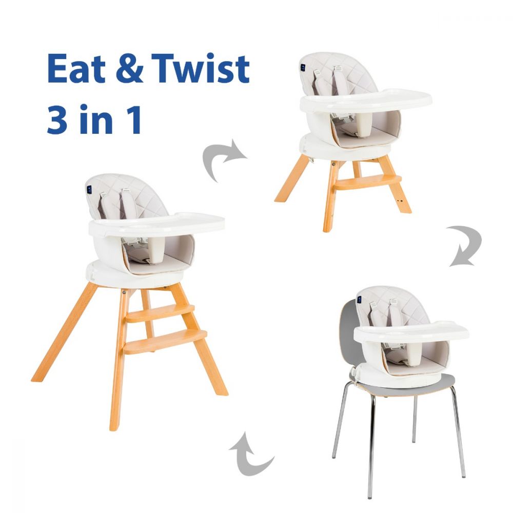 Scaun de masa 3 In 1 Juju Eat&Twist, rotativ, 360 grade, Gri