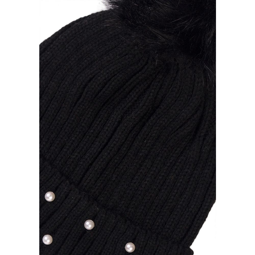 Caciula tricotata, decorata cu margelute Minoti, KG HAT, negru