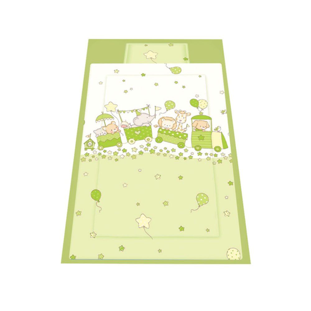Lenjerie de pat copii Lorelli Classic 3 piese Happy Train, Green