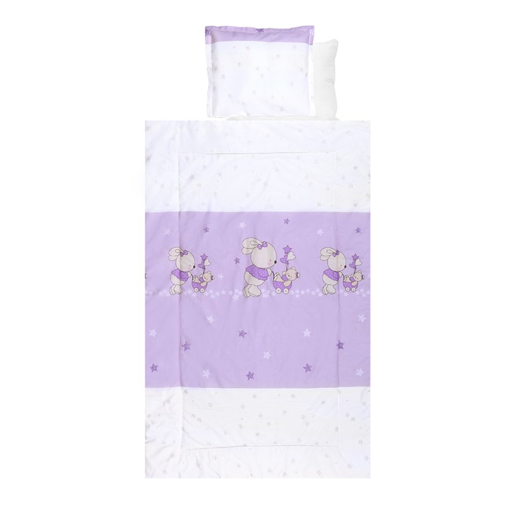 Lenjerie de pat copii Lorelli Classic 4 piese Bunnies with strollers, Violet