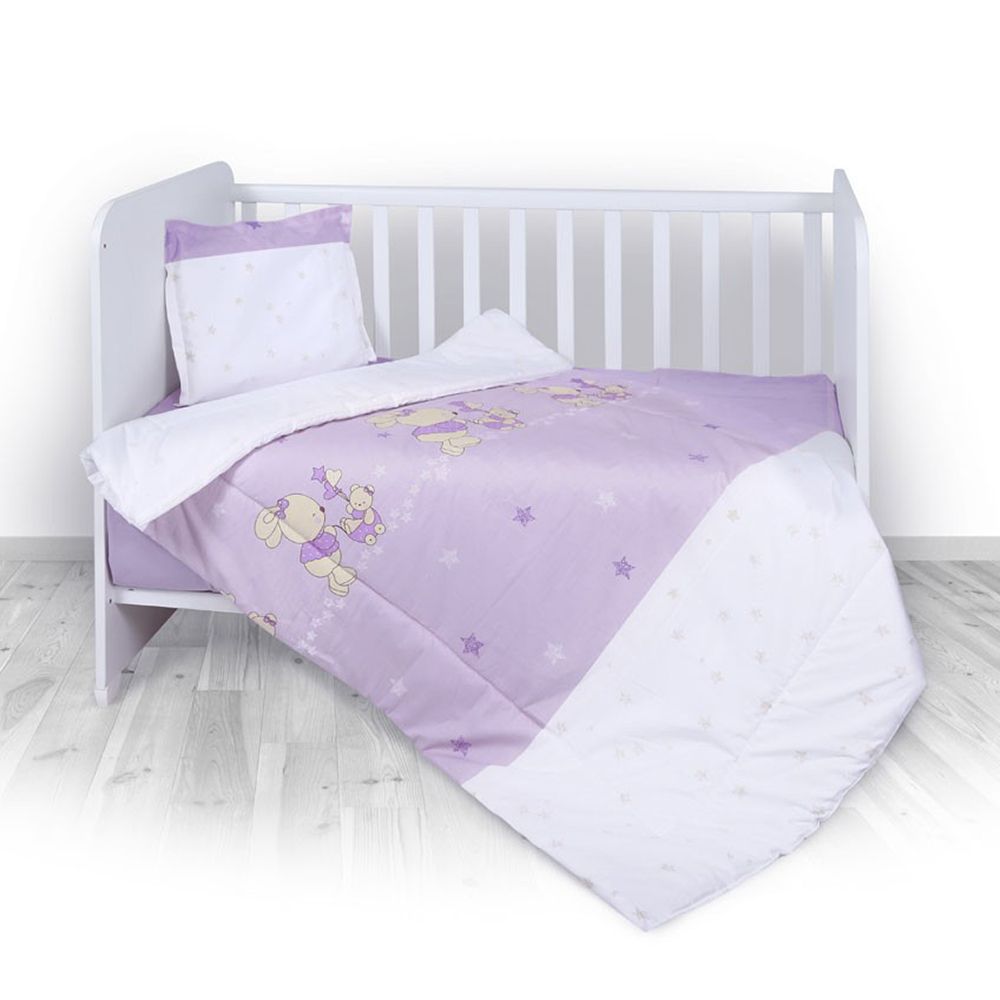 Lenjerie de pat copii Lorelli Classic 4 piese Bunnies with strollers, Violet
