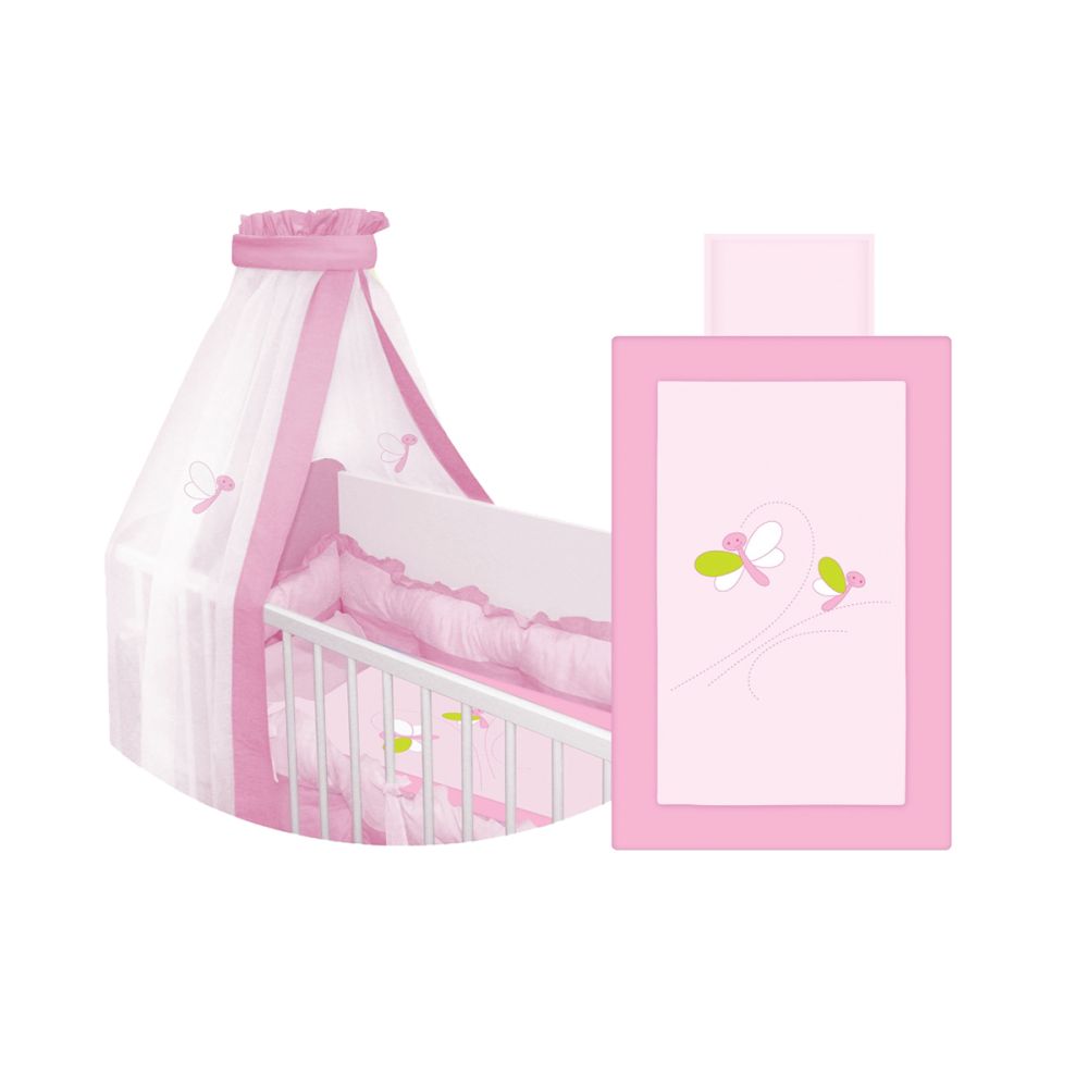 Lenjerie de pat copii Lorelli Classic 7 piese Lili Dragonfly, Pink