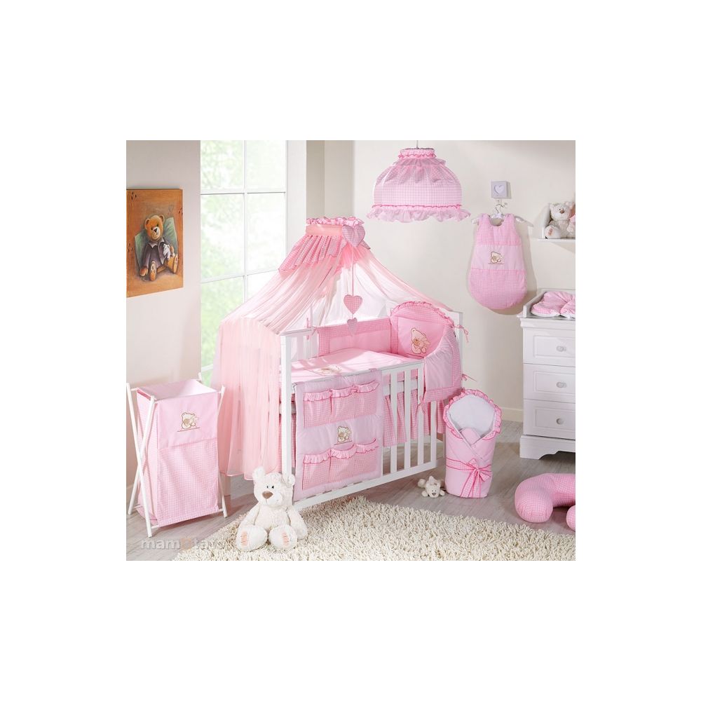 Lenjerie de pat copii Mamo-Tato 5 piese - Ursulet si Iepuras 140 x 70 cm, roz