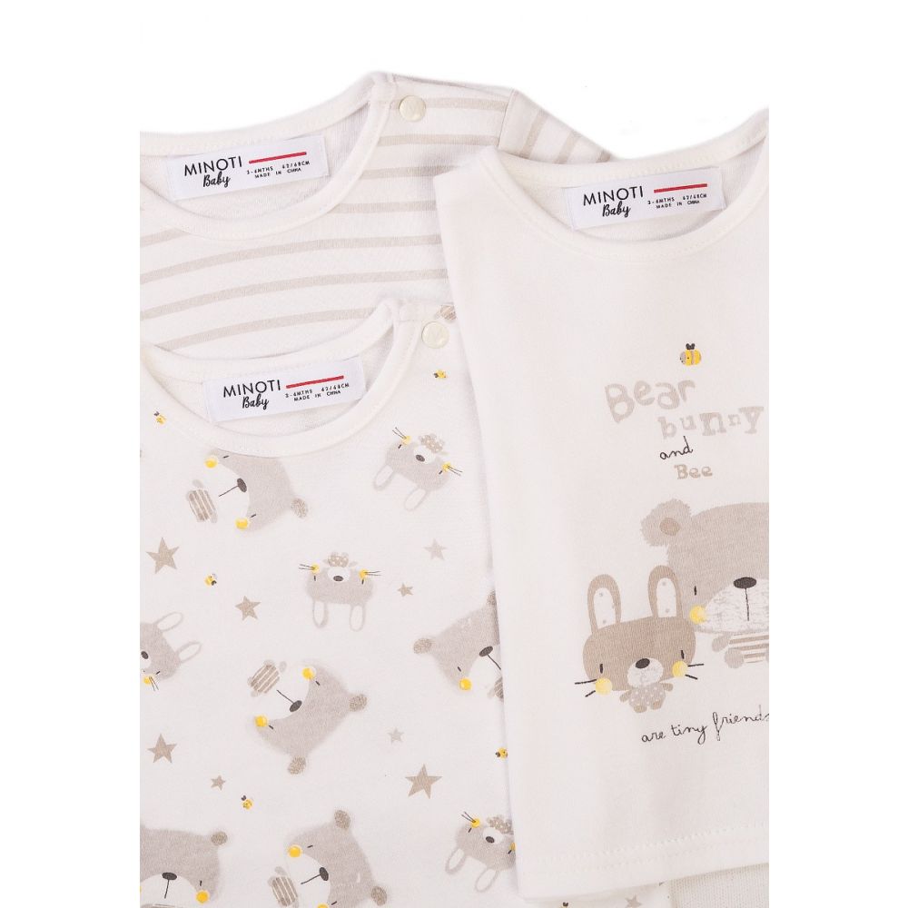 Set 3 tricouri cu maneca lunga Minoti Baby, Little, Bear Bunny and Bee
