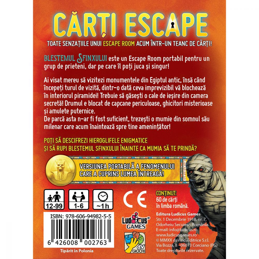 Joc de societate dv Giochi, Carti Escape Ed. II, Blestemul Sfinxului