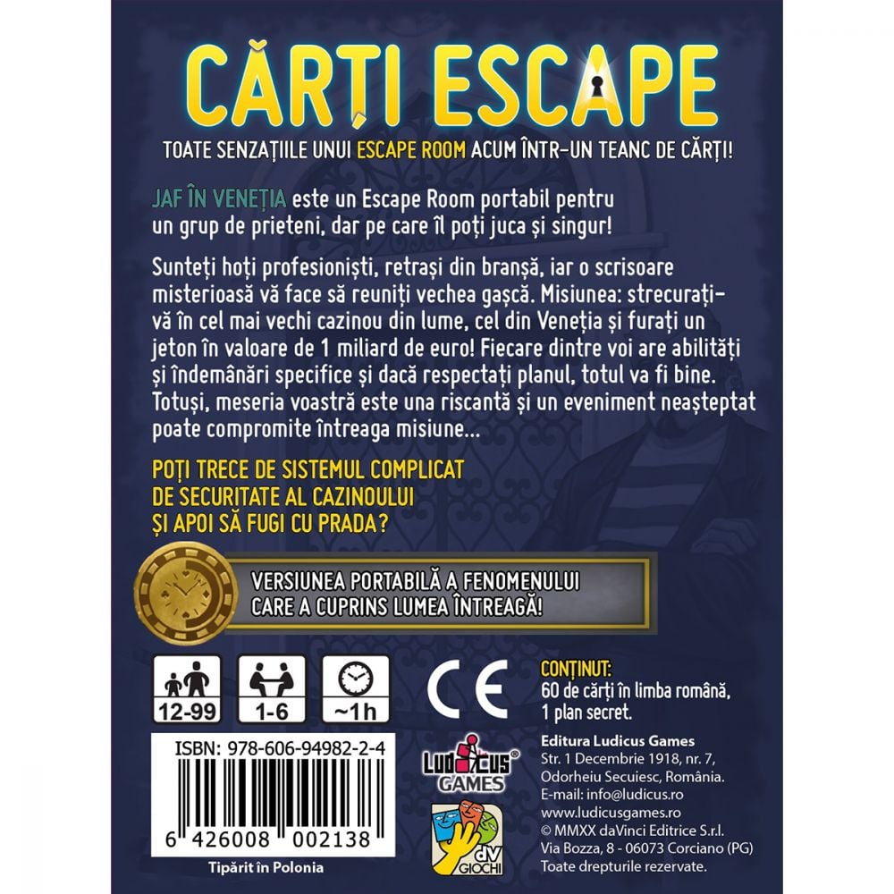 Joc de societate dv Giochi, Carti Escape Ed. II, Jaf in Venetia