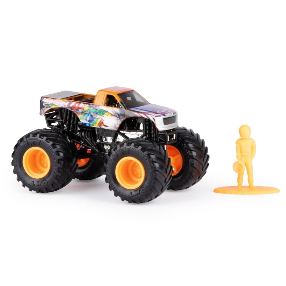 Masinuta Monster Jam, Scara 1:64, Hurricane Force cu figurina, Portocaliu