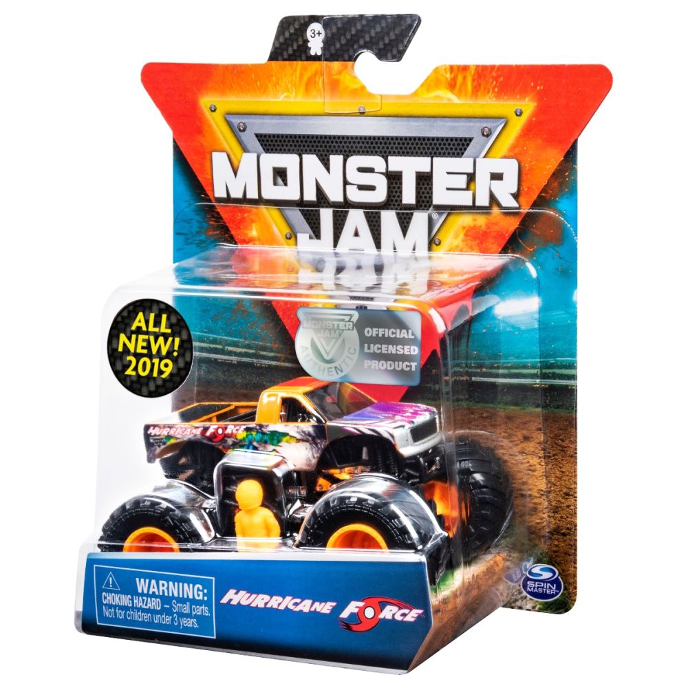 Masinuta Monster Jam, Scara 1:64, Hurricane Force cu figurina, Portocaliu