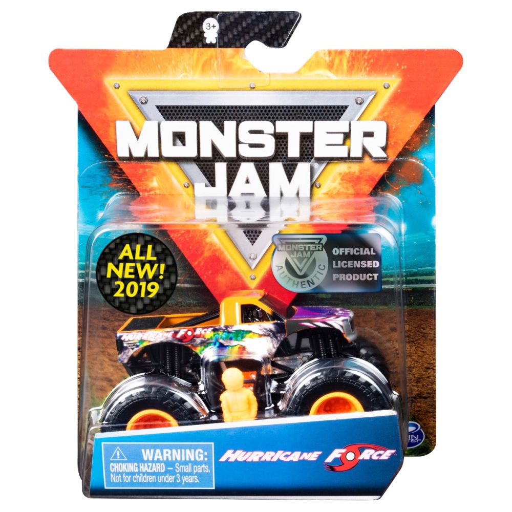Masinuta Monster Jam, Scara 1:64, Hurricane Force cu figurina, Portocaliu