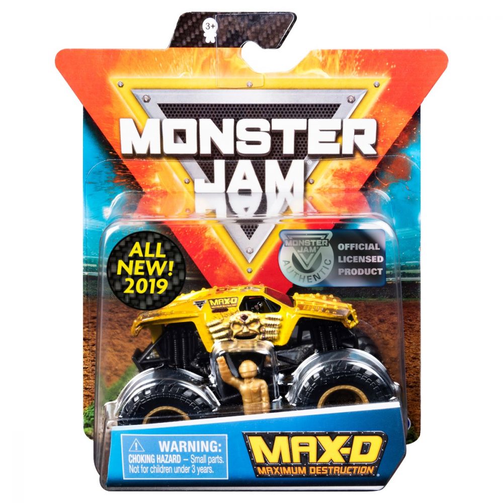 Masinuta Monster Jam, Scara 1:64, Max-D Maximum Destruction cu figurina, Galben