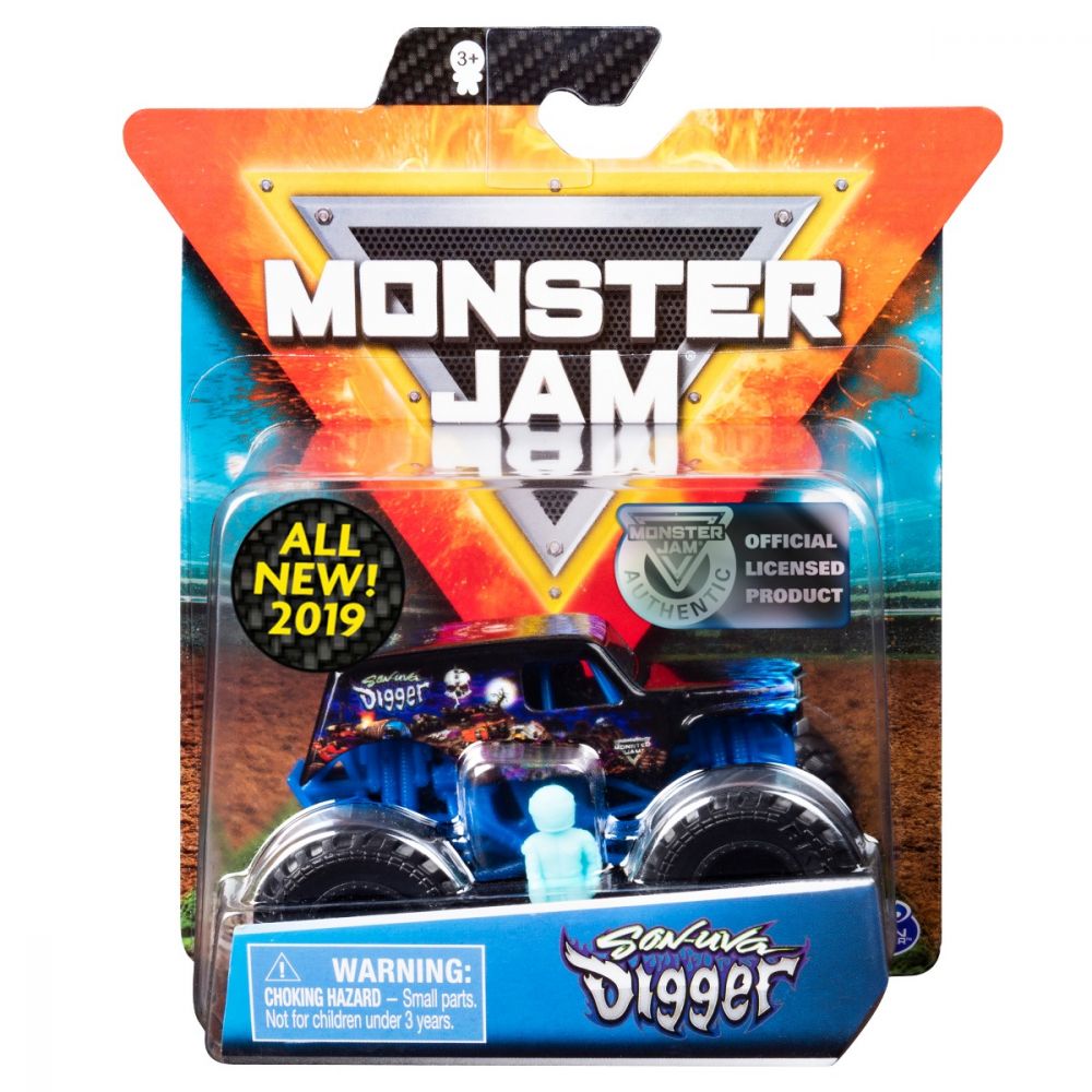 Masinuta Monster Jam, Scara 1:64, Son-uva Digger cu figurina, Albastru