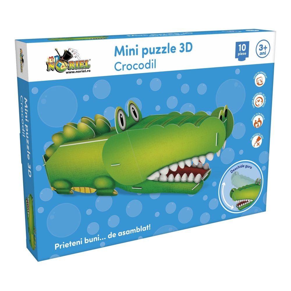Mini Puzzle 3D Noriel - Crocodil, 10 piese