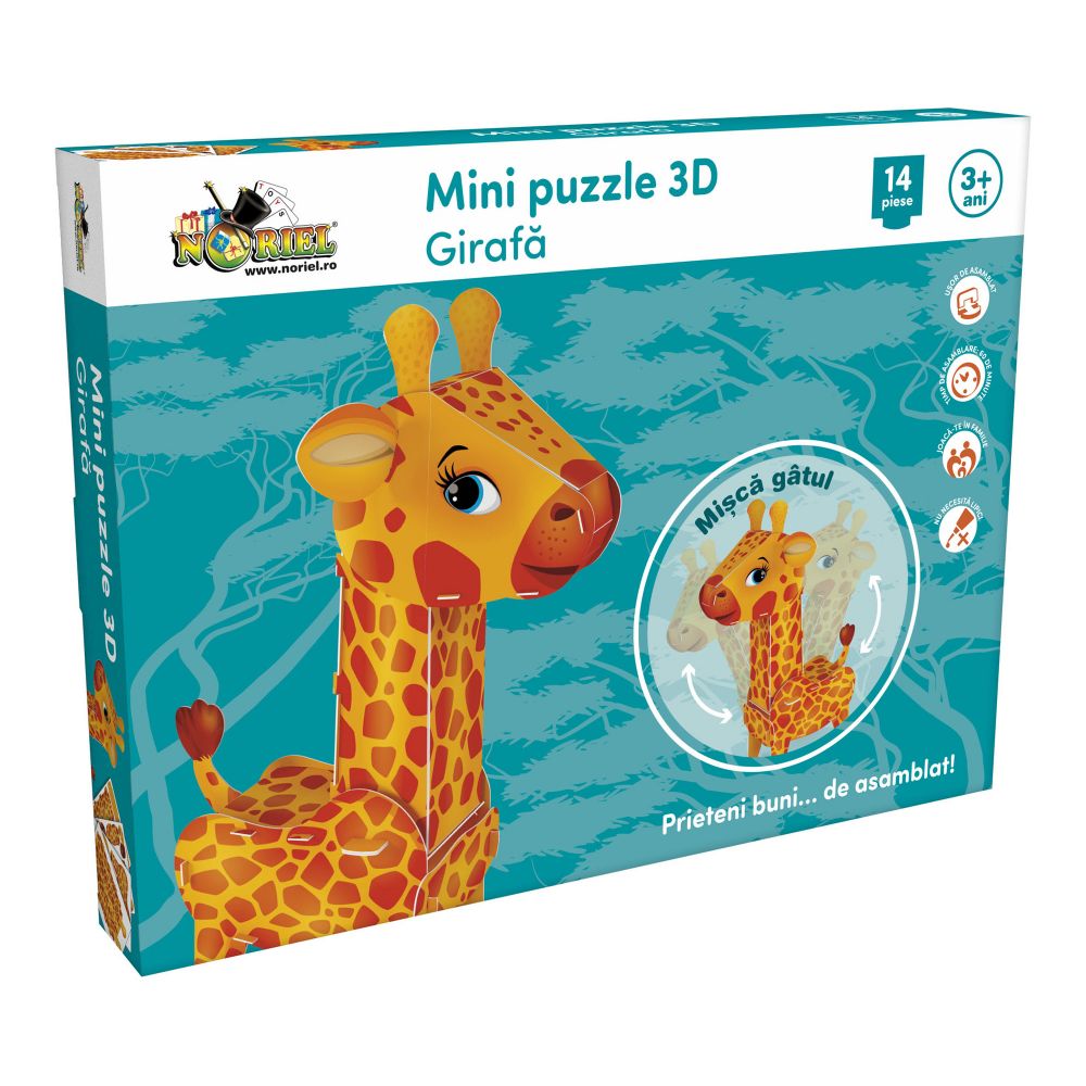 Mini Puzzle 3D Noriel - Girafa, 14 piese