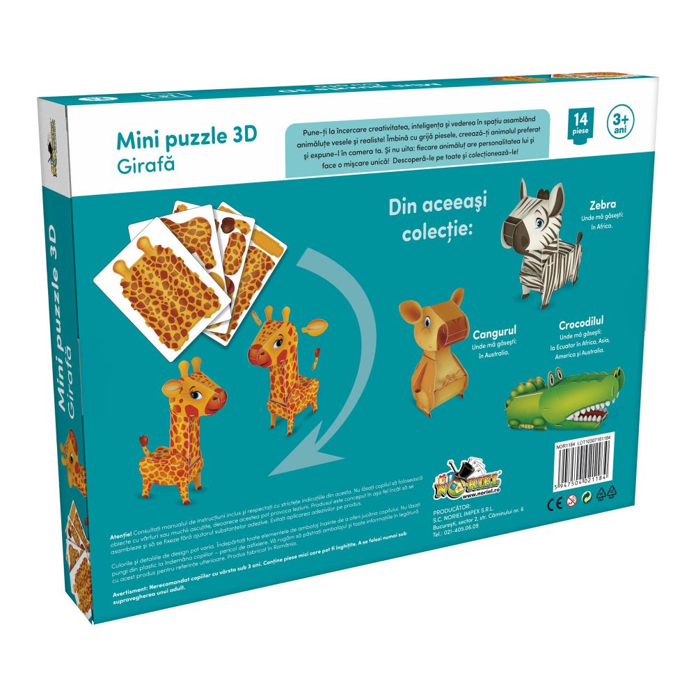 Mini Puzzle 3D Noriel - Girafa, 14 piese