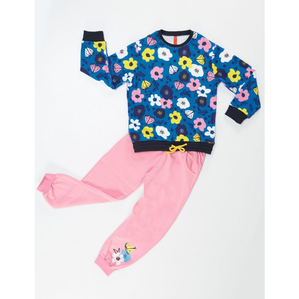 Set bluza si pantaloni sport cu imprimeu floral  Mushi