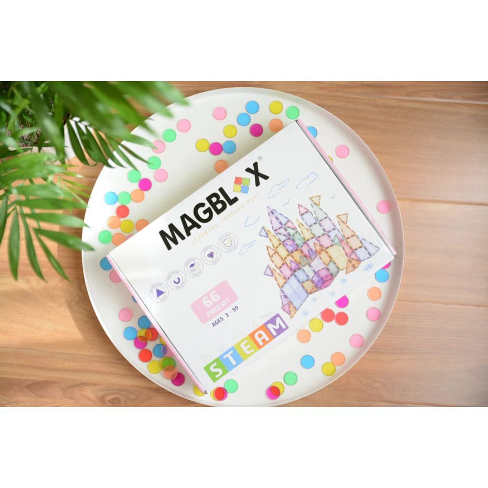 Set magnetic de constructie transparente, Magblox, Pastel, 66 piese