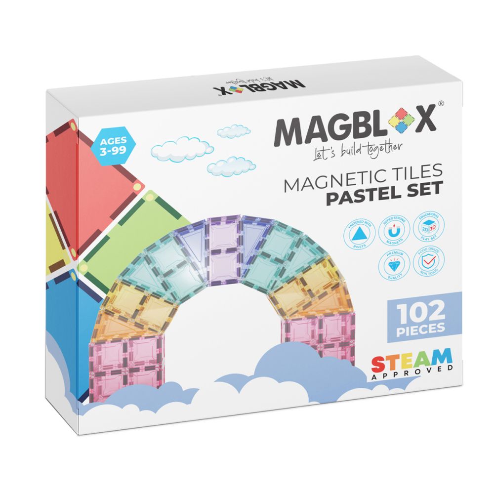 Set magnetic de constructie pastel transparente, Magblox, 102 piese