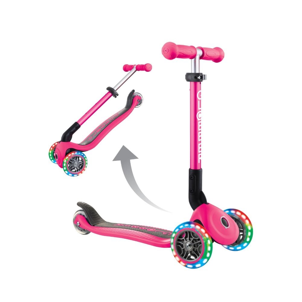 Trotineta pliabila cu 3 roti luminoase, Globber, Junior, Roz