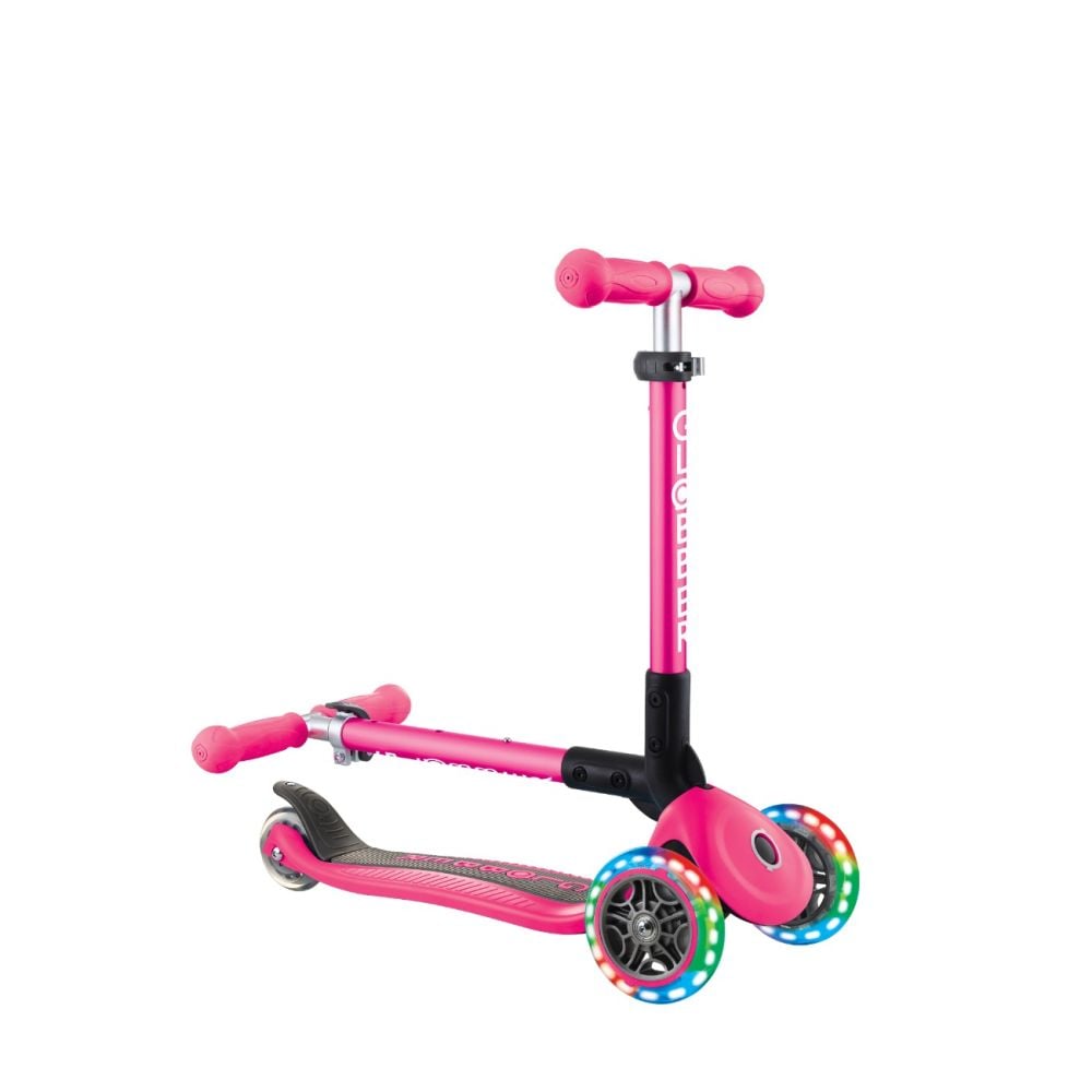 Trotineta pliabila cu 3 roti luminoase, Globber, Junior, Roz