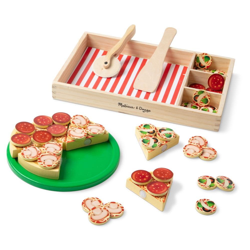 Set de joaca din lemn, Melissa & Doug, Petrecere cu Pizza, 36 piese, 6074863
