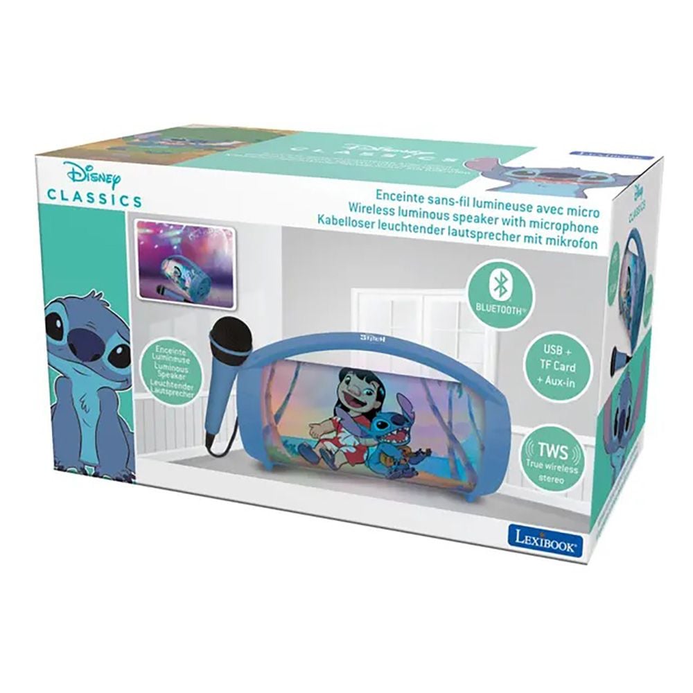 Boxa portabila cu microfon si efecte de lumini, Lexibook, Disney Stitch