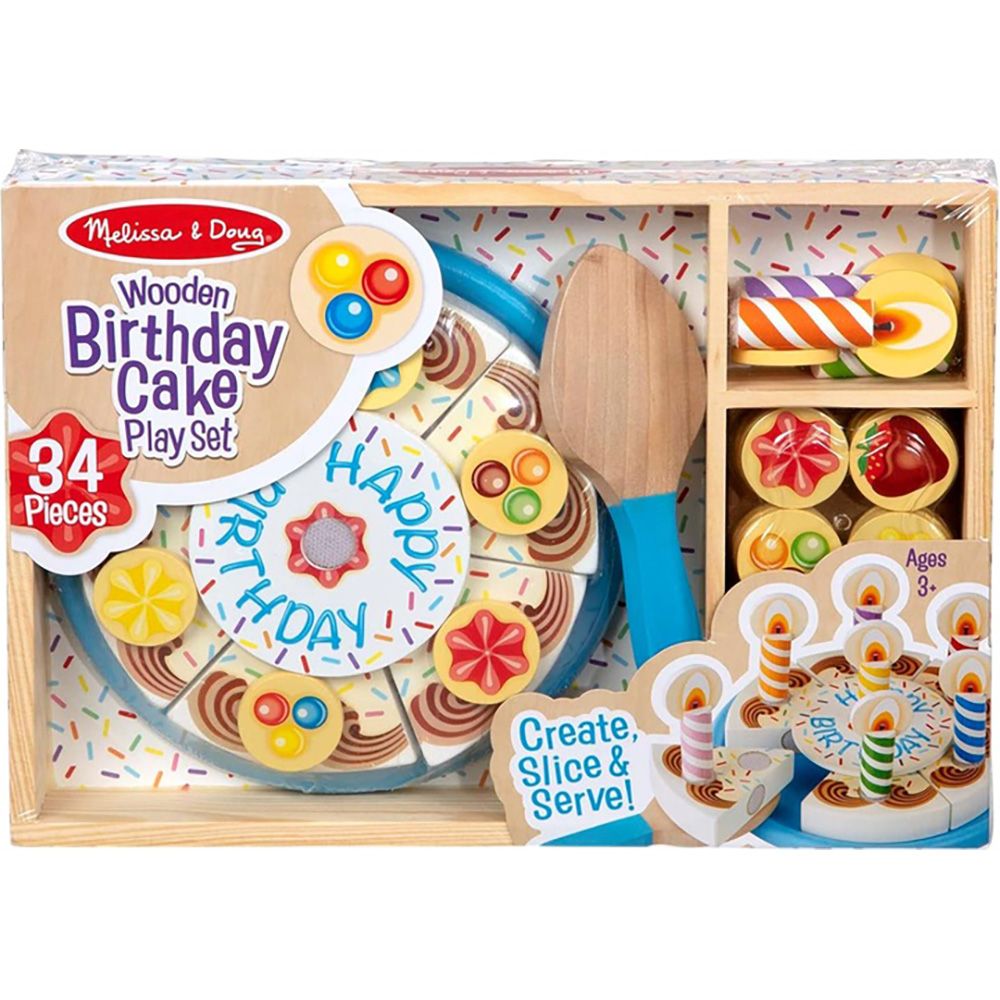 Set de joaca din lemn, Melissa & Doug, Tortul Aniversar, 34 piese, 6074876