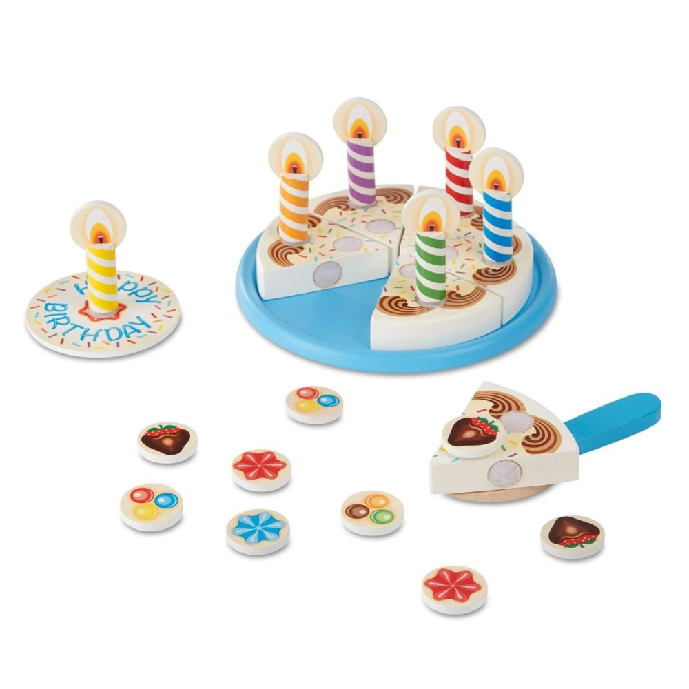 Set de joaca din lemn, Melissa & Doug, Tortul Aniversar, 34 piese, 6074876