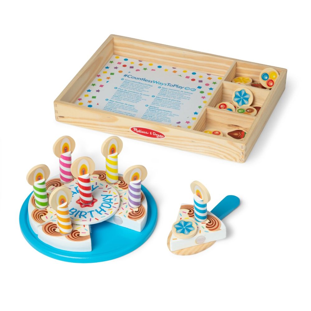 Set de joaca din lemn, Melissa & Doug, Tortul Aniversar, 34 piese, 6074876