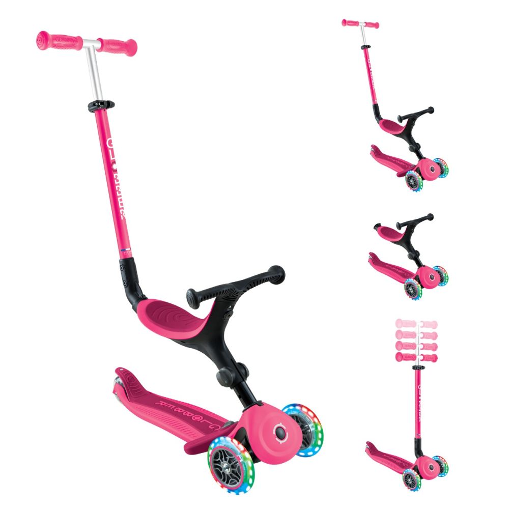 Trotineta 3 in 1 cu scaun si roti luminoase, Globber, Go Up Active, Roz