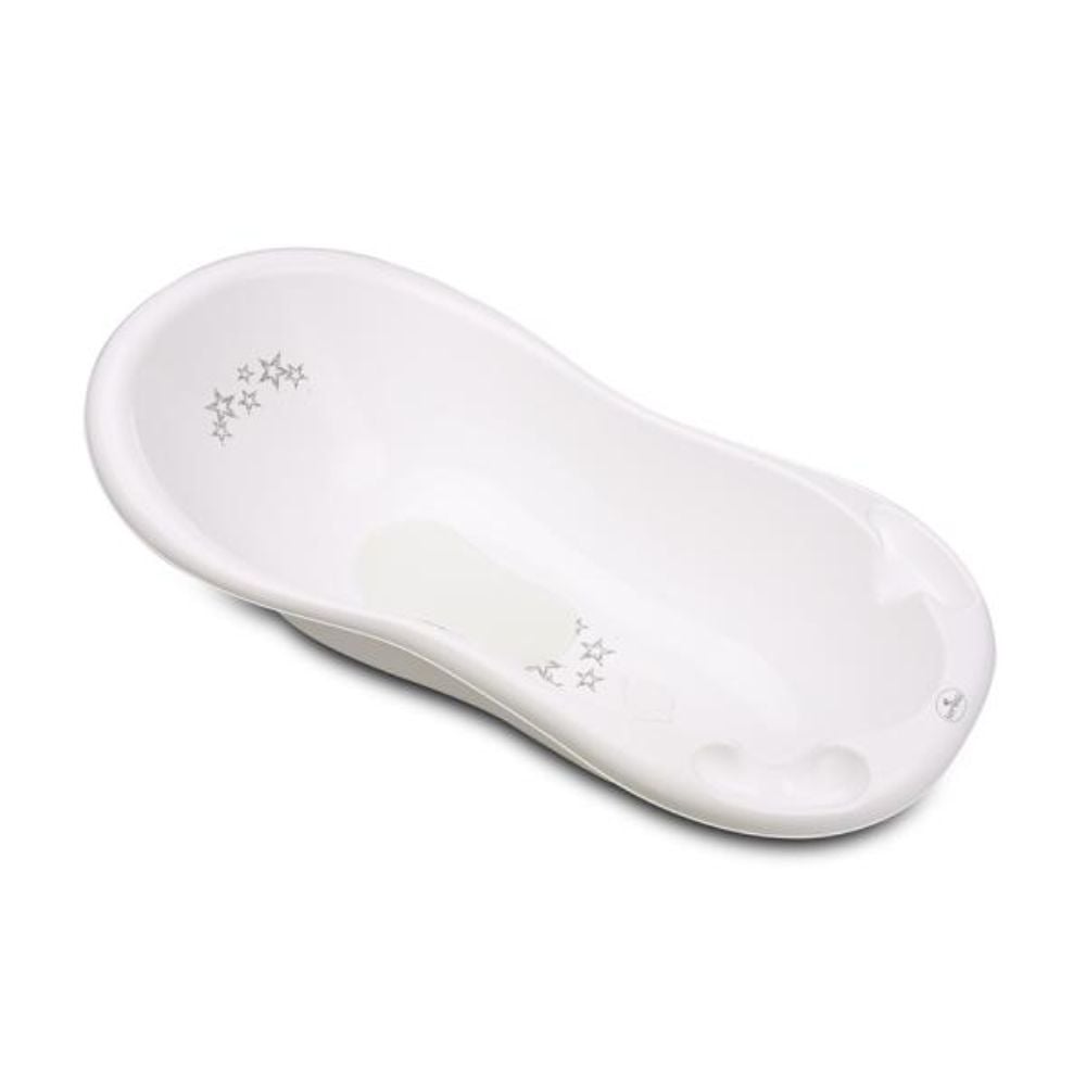 Cadita bebe cu dop de scurgere si baza antialunecare, Lorelli Little Stars, 100 x 51 x 31 cm, White