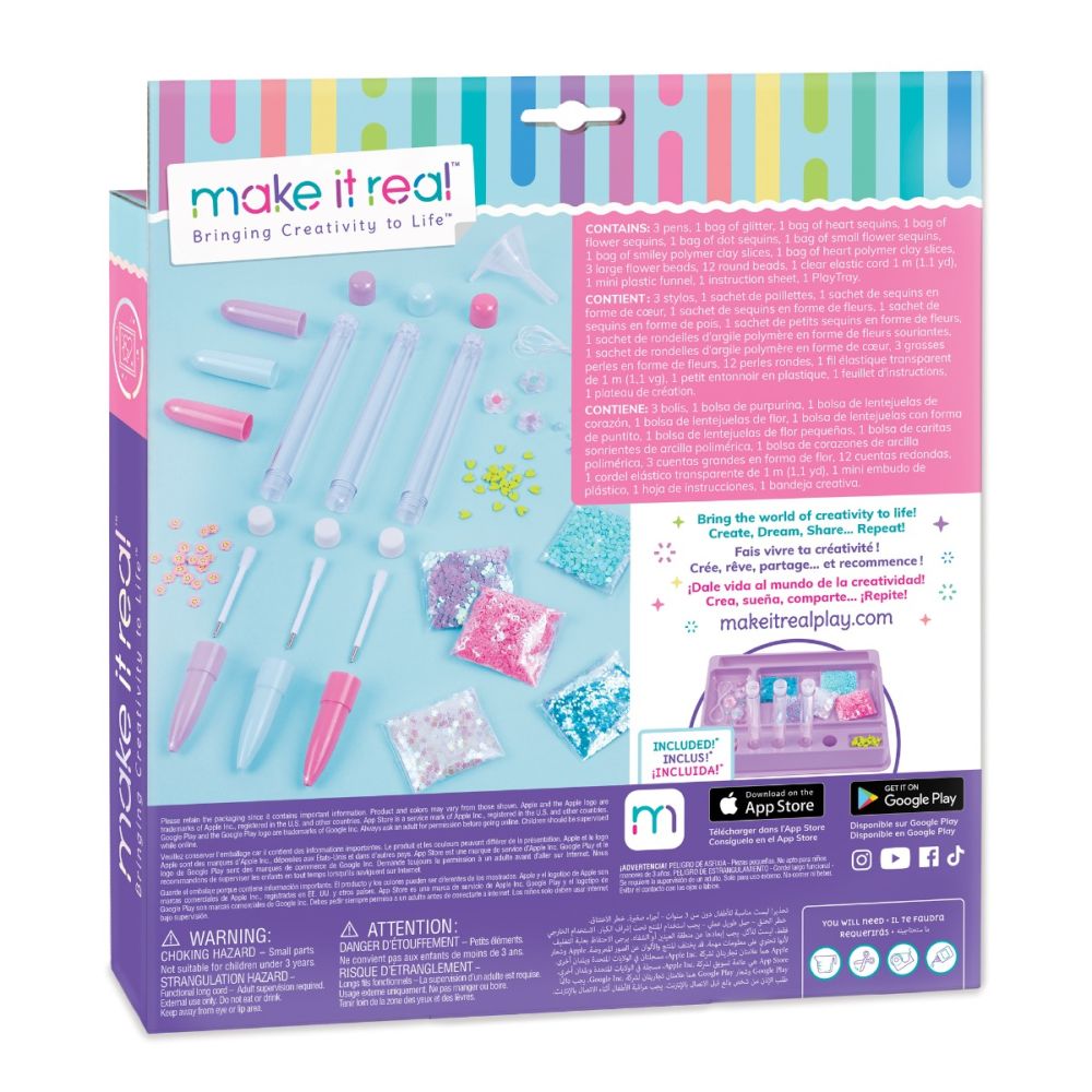 Set de creat 3 pixuri cu sclipici, Make It Real, Floaty Pens, 29 piese