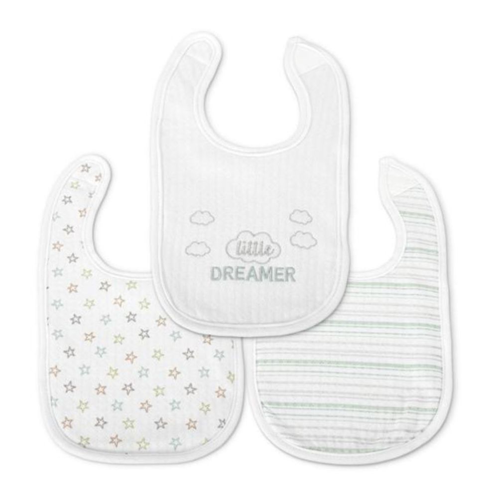 Set 3 bavete bumbac, Lorelli, inchidere cu velcro, potrivit pentru hranire si in perioada eruptiei dentare, White