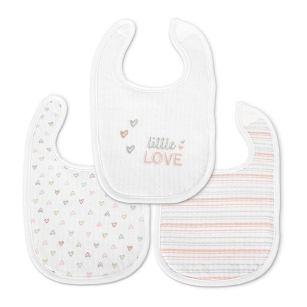 Set 3 bavete bumbac, Lorelli, inchidere cu velcro, potrivit pentru hranire si in perioada eruptiei dentare, Pink