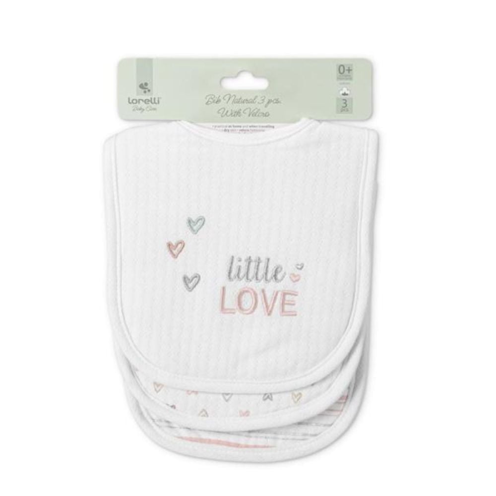 Set 3 bavete bumbac, Lorelli, inchidere cu velcro, potrivit pentru hranire si in perioada eruptiei dentare, Pink