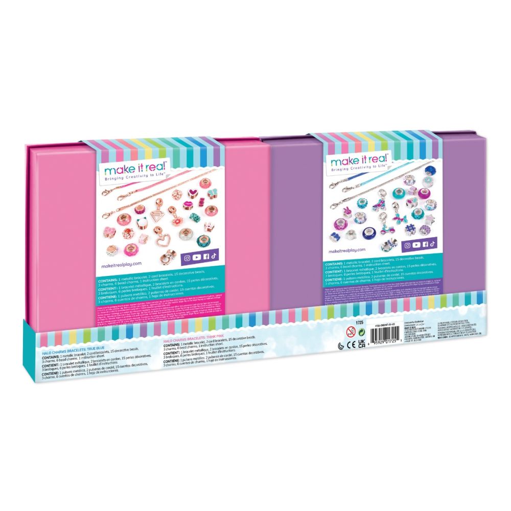 Set 2 in 1 pentru 6 bratari, Make It Real, Halo Charms, Think Pink si True Blue, 56 piese