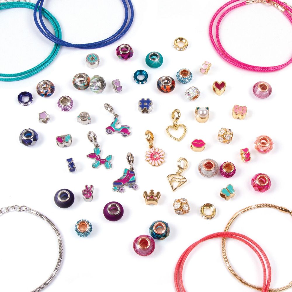 Set 2 in 1 pentru 6 bratari, Make It Real, Halo Charms, Think Pink si True Blue, 56 piese