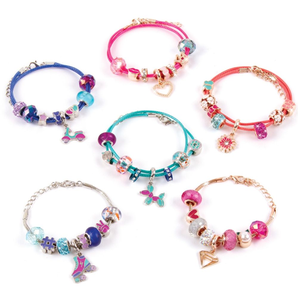 Set 2 in 1 pentru 6 bratari, Make It Real, Halo Charms, Think Pink si True Blue, 56 piese