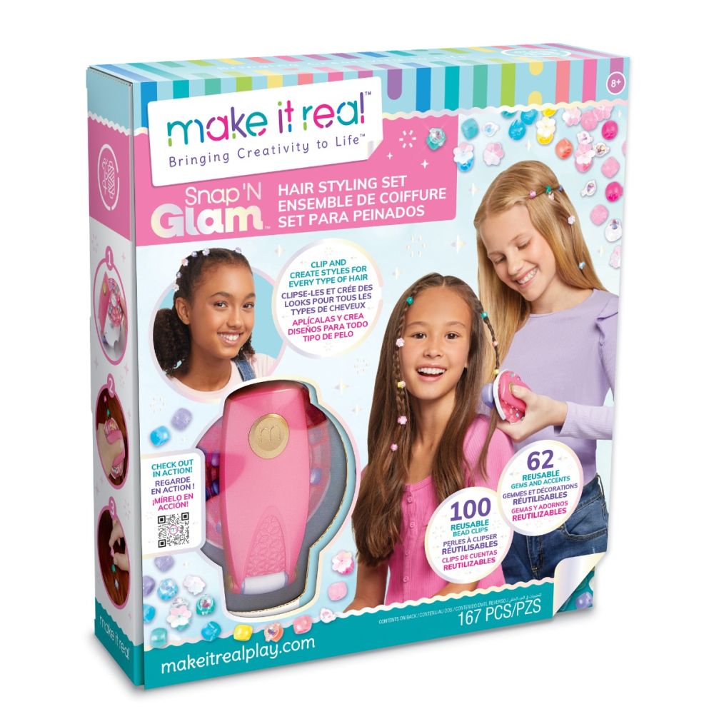 Set aplicator si accesorii pentru par, Make It Real, Snap N Glam, Hair Styling, 167 piese