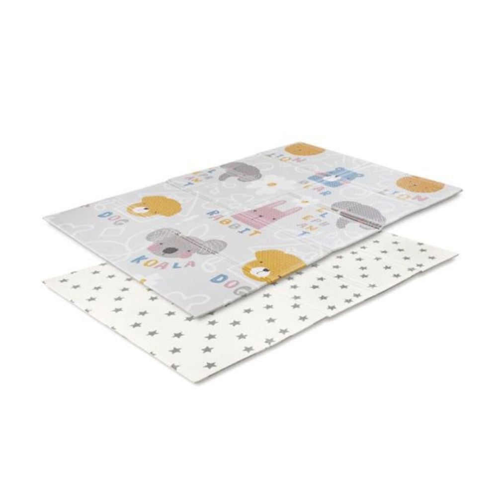 Covoras de joaca termic, Lorelli, din spuma XPE, design cu doua fete, pliabil, impermeabil, 120 x 180 cm, Buddies and Stars