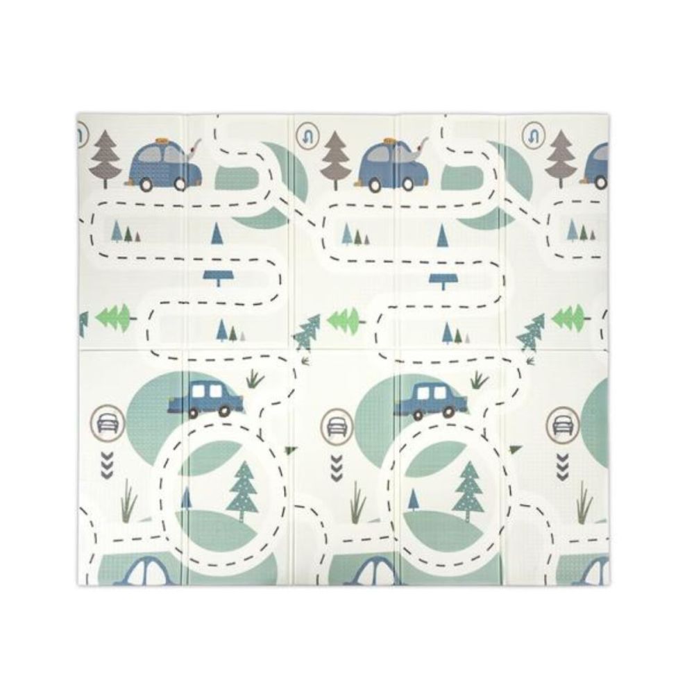 Covoras de joaca termic, Lorelli, din spuma XPE, design cu doua fete, pliabil, impermeabil, 180 x 200 cm, Funny City and Stars
