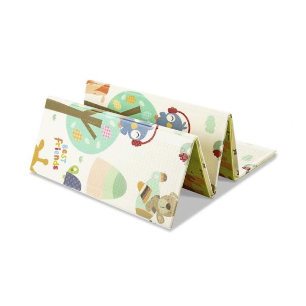 Covoras de joaca termic, Lorelli, din spuma XPE, design cu doua fete, pliabil, impermeabil, 180 x 200 cm, Best Friends and Stars