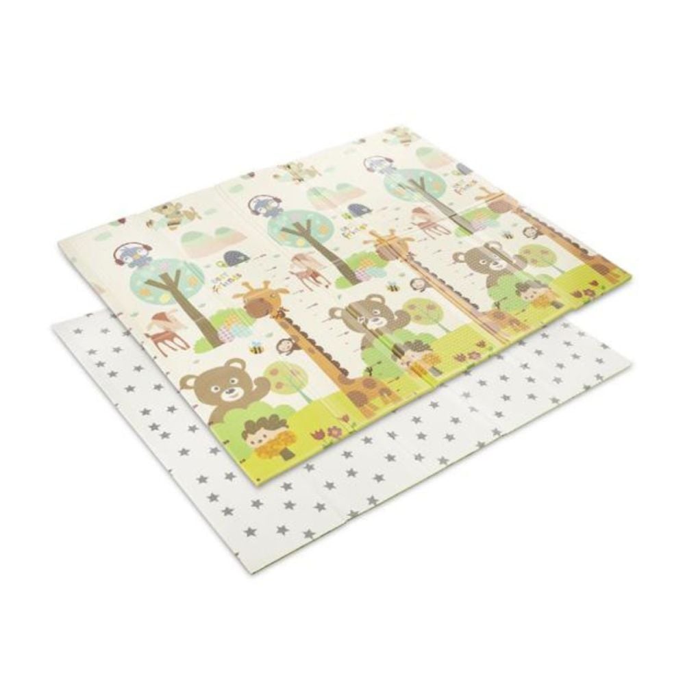 Covoras de joaca termic, Lorelli, din spuma XPE, design cu doua fete, pliabil, impermeabil, 180 x 200 cm, Best Friends and Stars