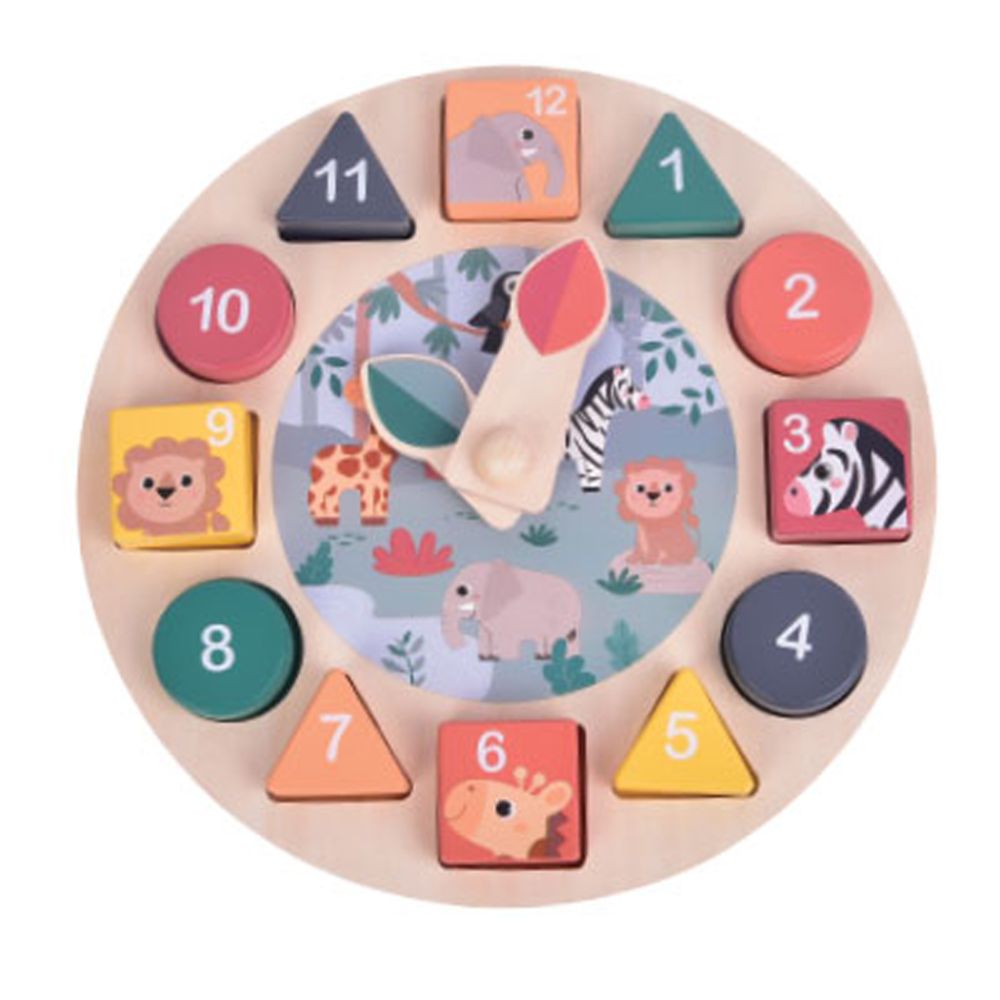 Ceas din lemn tip puzzle, Luna Toys, 22 x 3 cm