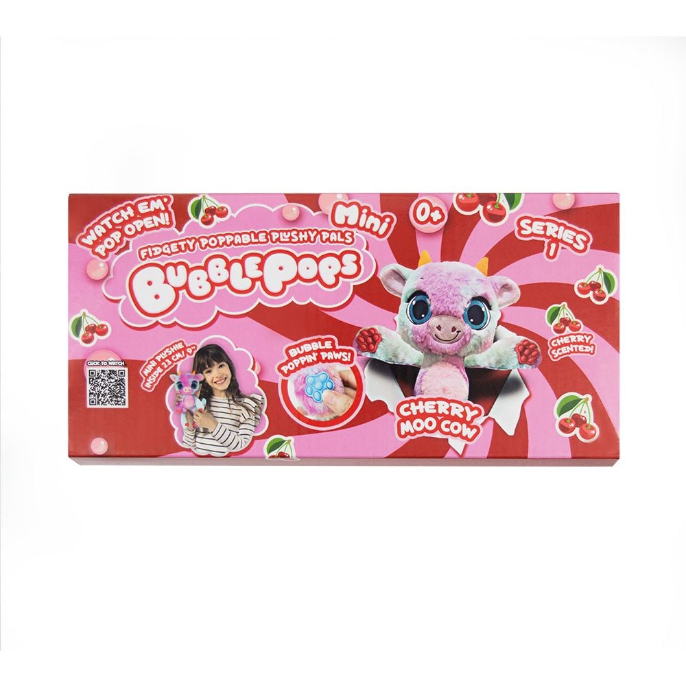 Jucarie mini de plus parfumata, Bubble Pops, S1, Cherry Moo Cow, 23 cm