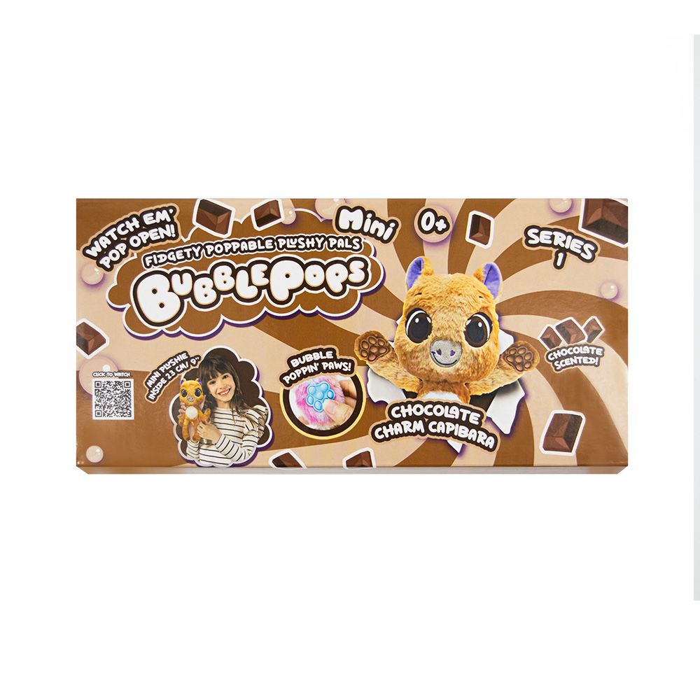 Jucarie mini de plus parfumata, Bubble Pops, S1, Chocolate Charm Capibara, 23 cm