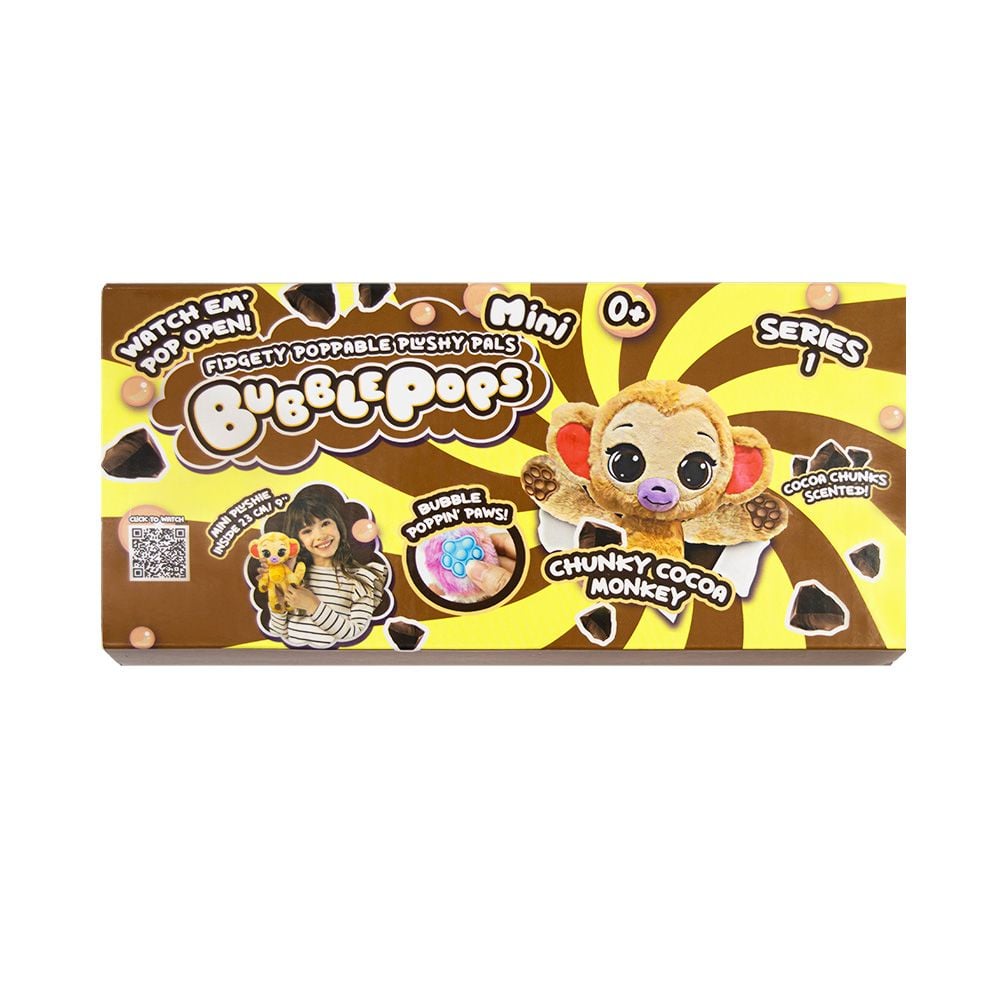 Jucarie mini de plus parfumata, Bubble Pops, S1, Chunky Cocoa Monkey, 23 cm