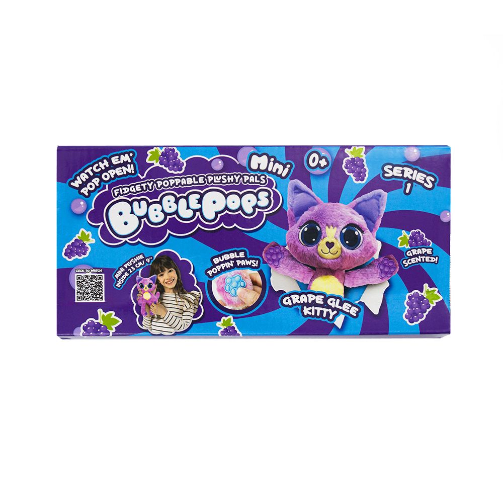 Jucarie mini de plus parfumata, Bubble Pops, S1, Grape Glee Kitty, 23 cm