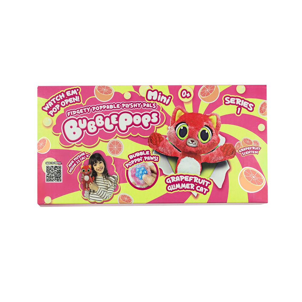 Jucarie mini de plus parfumata, Bubble Pops, S1, Grapefruit Glimmer Cat, 23 cm