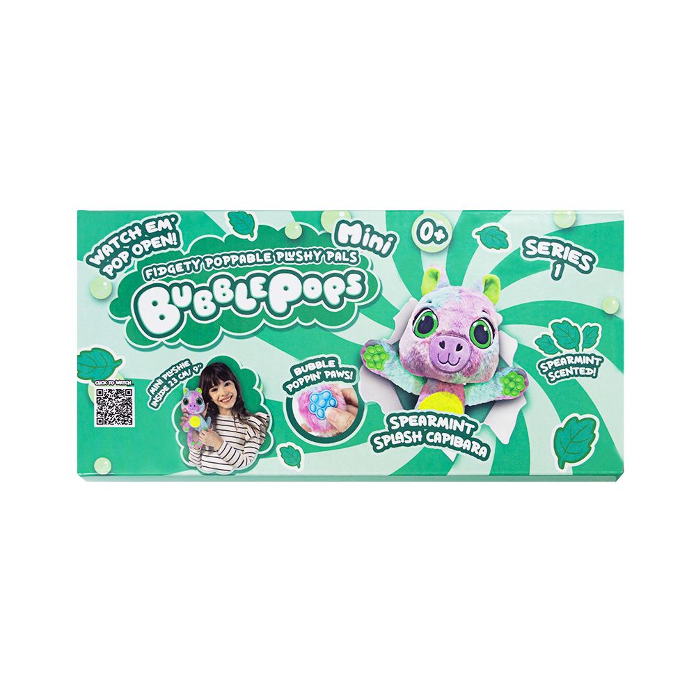 Jucarie mini de plus parfumata, Bubble Pops, S1, Spearmint Splash Capibara, 23 cm