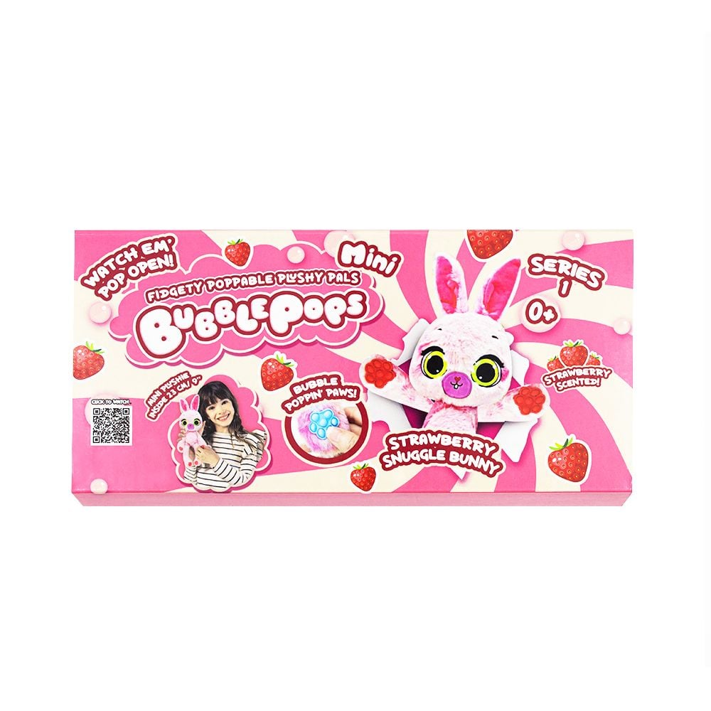 Jucarie mini de plus parfumata, Bubble Pops, S1, Strawberry Snuggle Bunny, 23 cm
